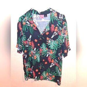 Coca-Cola Tropical Hawaiian Shirt Bottle Print Short Sleeve Button Down M